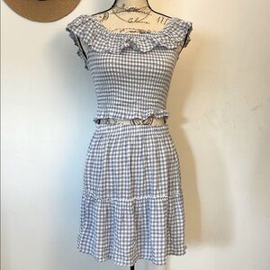 Hippie Rose Blue and White Gingham Tiered Ruffle Midi Sundress Size Small